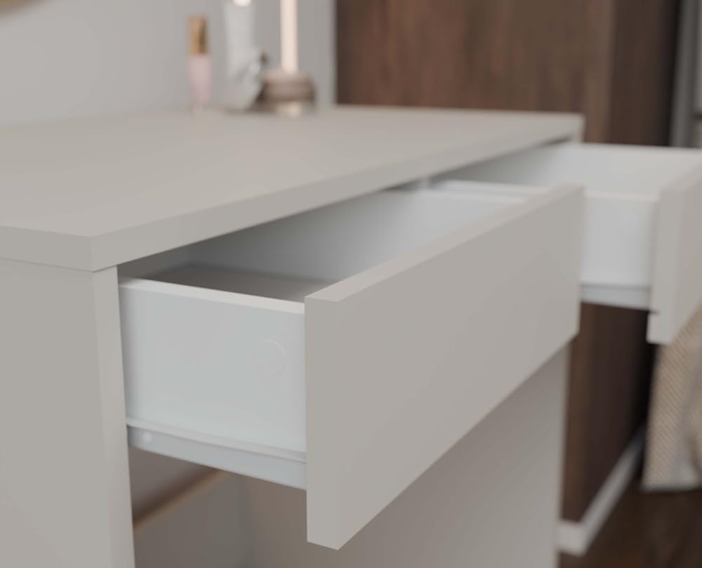 CDF Scrivania Con Due Cassetti Kaschmir Beige Moderna Compatta Per Camera Da Letto Ufficio E Studio Con Frontali Scanalati Design Minimalista Funzionale 50x81x80 cm Pannello