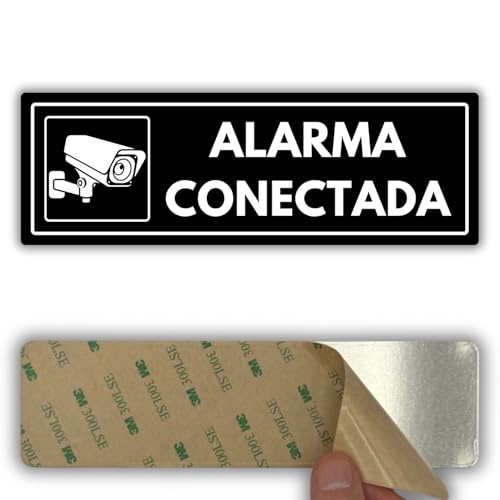 LEIASA | Señal Alarma Conectada - 7,5 x 23 cm - Grosor 2 mm - Acrílico - Placa Adhesiva - Cartel Alarma - Rótulo Disuasorio - (Alarma Conectada)