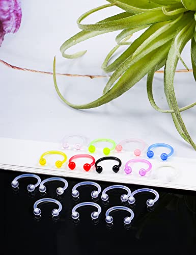 Yaalozei 18G 16G 14G Plastic Septum Rings Flexible Lip Rings Hoops Septum Nose Rings Smiley Piercings Acrylic Horseshoes Cartilage Helix Rook Daith Earrings Piercing Retainer for Work 8mm 10mm 12mm3