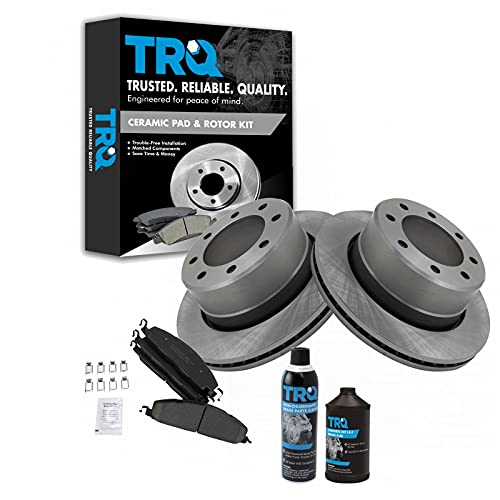 Image of TRQ Rear Brake Pad & Rotor Kit, with Chemical Kit Ceramic Vented Compatible with 2009-2010 Dodge Ram 2500, 3500 2012 Ram 1500 2011-2018 2500 3500