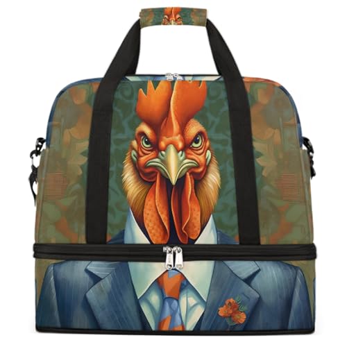 Sports Gym Bag Cock Animal Men Large Travel Duffel Bag With Shoe Compartment Foldable Waterproof Carry-On Weekend Travel Bags for Camping Overnight Yoga Hospital Travel Bags