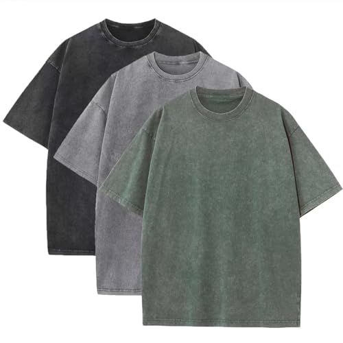 Consejos para Comprar Verde Militar Ropa comprados en linea. 45 Paquete de 3 camisetas de algodón pesado de gran tamaño para hombre, playera clásico, de ajuste holgado, manga corta, camisas casuales para hombre, negro + gris + verde militar,...