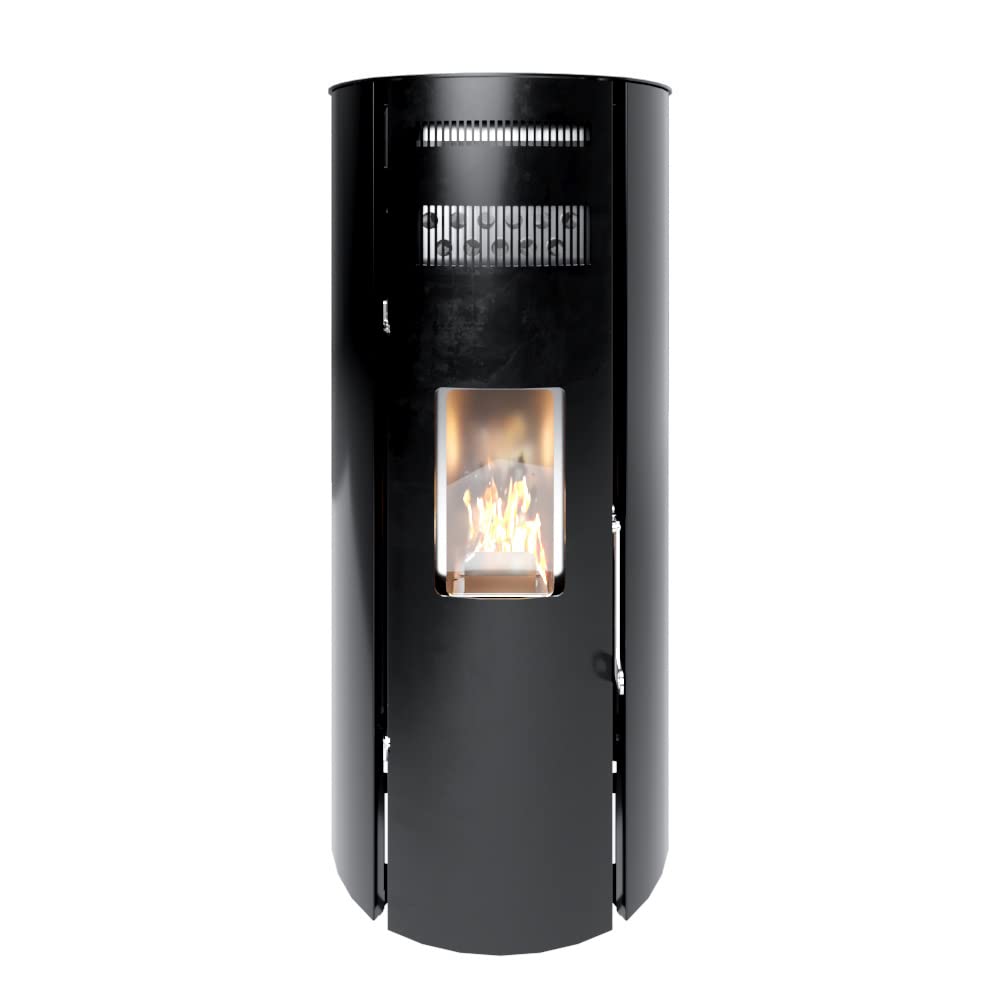 STUFE A PELLET ITALIA - Mod. Boston de 14 kW - Eficiencia 89%, calentador 130 m², autonomía 15 H, 5 velocidades, 5 niveles de potencia, programable, garantía 24 meses (negro)