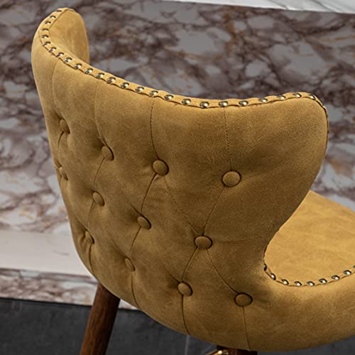 Roundhill Furniture Nevis Mid-Century Modern Faux Leather Tufted Nailhead Trim Counter Stool Set Of 2, Yellow #TOP7