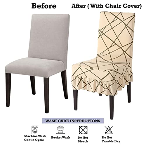 Image of HOKIPO Dining Chair Protector Cover Set Of 2 Elastic Slip Frill Covers (Ar-4091-D2*2, Beige)