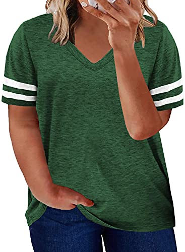 Happy Sailed Womens Plus Size Tunic Tops Summer Short Sleeve V Neck Striped Loose Casual Tee Shirt(1X-5X)2