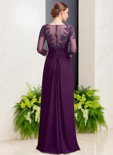Chiffon Mother of The Bride&Groom Dresses for Women 3/4 Sleeves Sequin Appliques Formal Evening Gowns for Wedding3