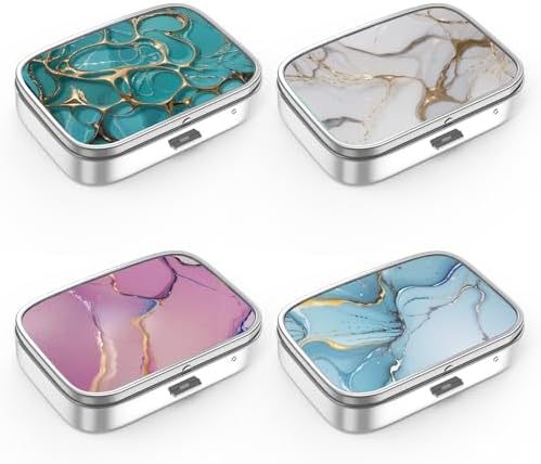 Pill Box 2 Compartment Medicine Pill Case,Portable for Pocket or Purse Pill Box Decorative Metal Medicine Vitamin Organizer Unique Gift(4PCS)