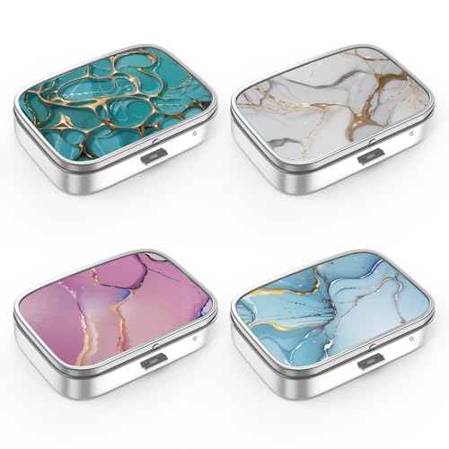 Image of Pill Box 2 Compartment Medicine Pill Case,Portable for Pocket or Purse Pill Box Decorative Metal Medicine Vitamin Organizer Unique Gift(4PCS)