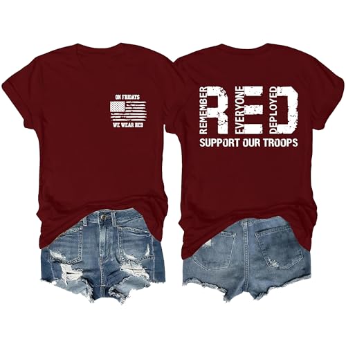 Red Friday Tshirt for Womens We Wear Red Shirt Remember Everyone Deployed Tops
