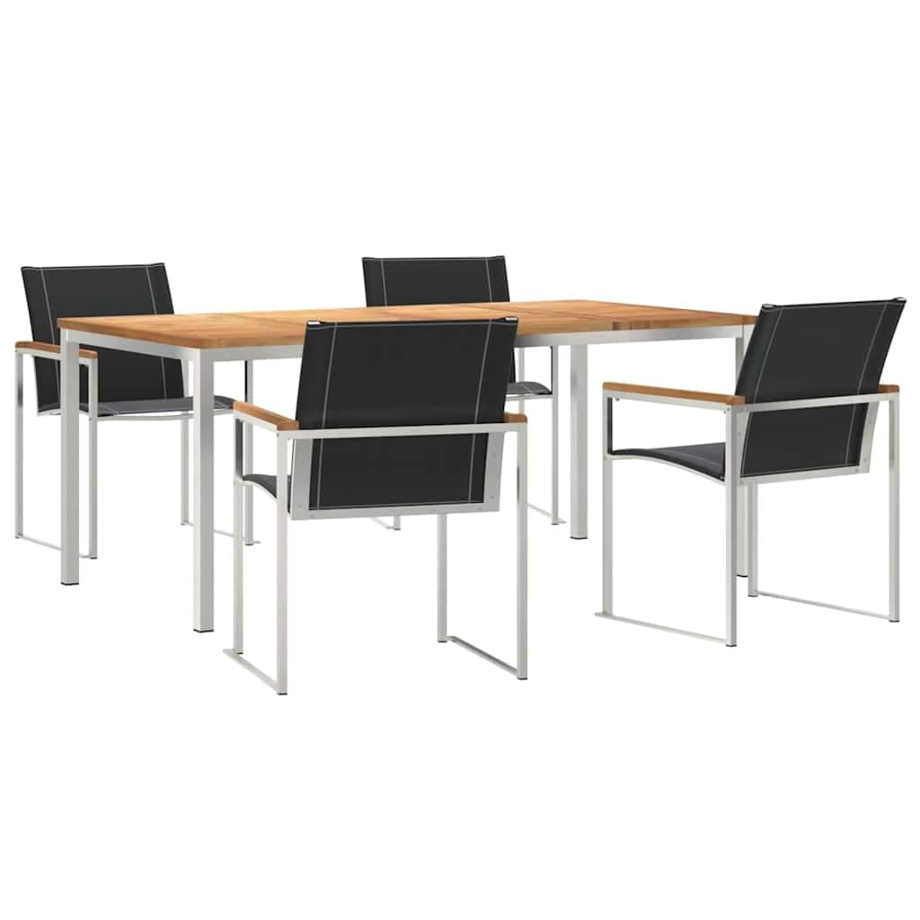 Juego de muebles de jardín de madera maciza de acacia, 5 unidades, mesa y 4 sillas, muebles de balcón, muebles de terraza, jardín, balcón