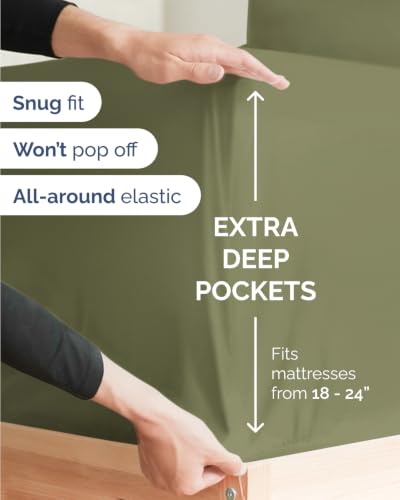 Image of Flex Top Split Head King Sheet Set - 4 Piece Extra Deep Sheets - Sage Green