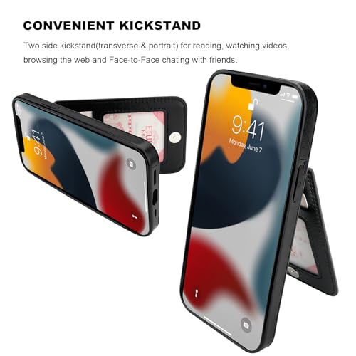 Image of KIHUWEY for iPhone 13 Case Wallet Compatible with MagSafe Wireless Charging, Credit Card Holder, RFID Flip Leather Magnetic Clasp Kickstand Heavy Duty Protective Cover 6.1 Inch (Black)