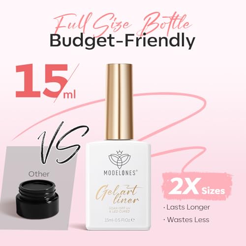 Image of modelones Pink French Tip Liner Gel Polish 15ml Built-in Fine Brush | Baby Pink Nail Art Gel Paint Swirl Fine Line Design Beginner Friendly Long Lasting Soak Off U V Cure DIY Soft Salon Manicure