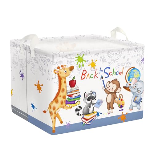 Clastyle School Bus Kid Storage Basket Boy Girl Gift Toy Box Baby Laundry Hamper Collapsible Clothes Organizer Nursery Bin for Bedroom, Animal, 40 * 30 * 30 cm