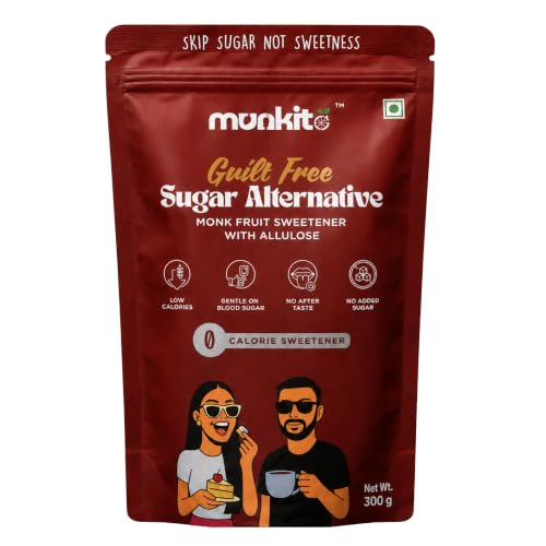 Image of Munkito Monk Fruit Sweetner Powder with Allulose 300g | Without Erythritol | 1:1 Sugar Replacement | Zero Glycemic Index | Keto & Diabetic Friendly Low Carb Monkfruit Sweetener for Tea, Coffee & Baking