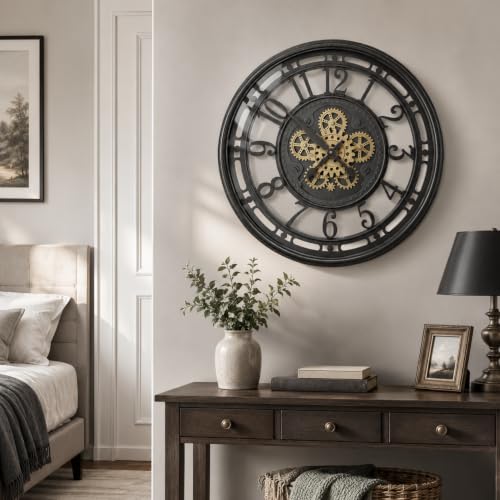 Horloge décorative rustique pour salon industriel avec rouages mobiles - 8
