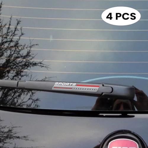 Image of 4Pcs Sports Performance Sticker for Car Wiper Stickers All Cars Rear Wiper Car Sticker Exterior Decal Vinyl L x H 10 x 1.5Cm (White,Red)