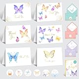 Decorably 24 Pack Gold-Foiled 6x4in Butterfly Thank You Cards with Envelopes and Stickers, 6 Adorable Designs for Friends, Family and Loved Ones, Blank Inside - Baby Shower, Wedding, Birthday, Gifting