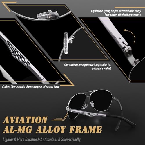 CGID Mens Polarised Sunglasses Premium Al-Mg Alloy Pilot Unisex Sun Glasses UV Protection Male Shades Spring Hinges - Image 3