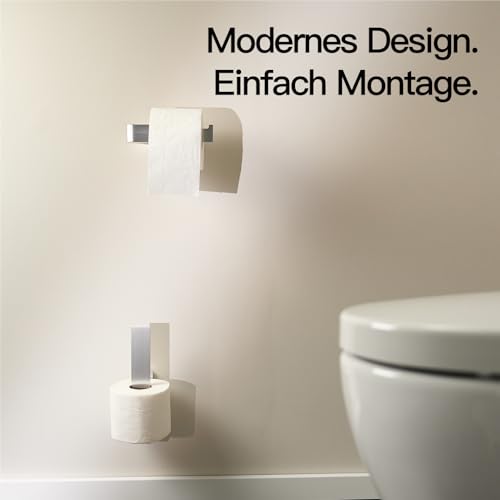 Designfabrik Hamburg Ersatzrollenhalter ohne Bohren | Toilettenpapierhalter selbstklebend für 2 Klorollen | Wandhalter für Bad & Gäste WC | WC Rollenhalter Schwarz | Modernes Design | Silber Gebürstet