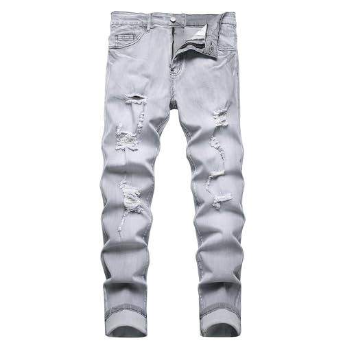 Men's Ripped Jeans,Slim Fit Distressed Straight Leg Fashion Denim Pants