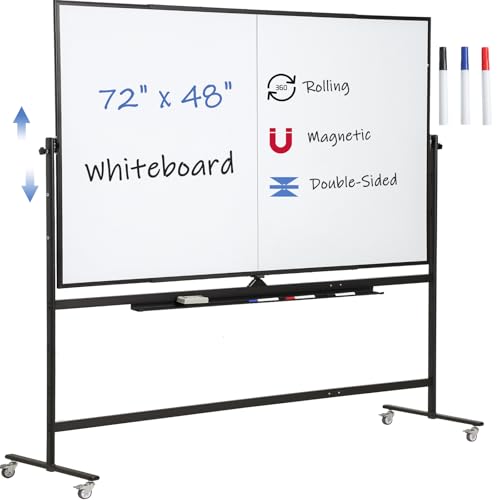 72x48 Magnetic Mobile Whiteboard on Wheels, Double Sided Dry Erase, Black