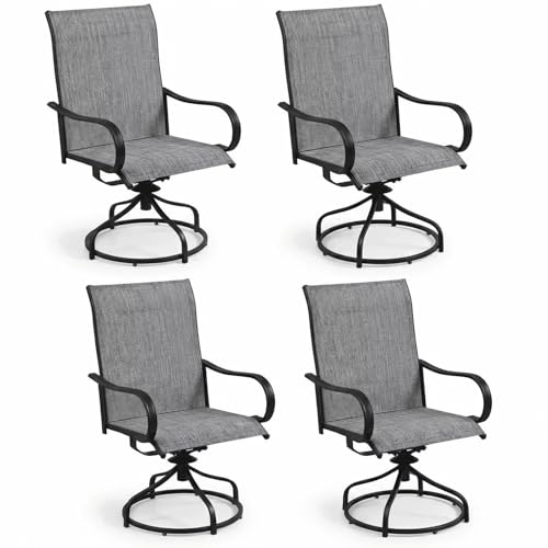 TLSUNNY Patio Swivel Chairs Set of 4, Outdoor 360° Rocker Dining Chairs W- 24 High Back & Ergonomic Armrest, All-Weather Textilene Furniture W-Heavy-Duty Frame, for Lawn, Garden, 330LBS (4, Grey)