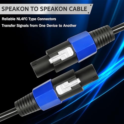 Image of 2 Conductor Speakon Cables 20 Feet 2 Pack | SpeakON to Speakon Male Speaker Twist Lock Plug Cable for Stage DJ, PA, Mixer, Home Audio, Compatible NL2 Series Port