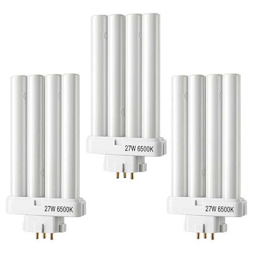 Sozmxxne 3 Pack CFML27VLX Replacement Bulb 27W 6500K Natural Daylight Fluorescent Light Bulb GX10Q-4 4-Pin Base Compatible with Verilux Floor Lamps