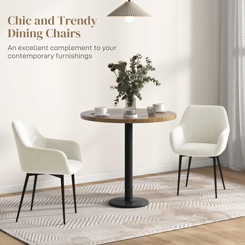HOMCOM Dining Chairs Set of 2, Modern Velvet-Look Fabric Upholstered Kitchen Chairs with Backrest, Armrests and Steel Legs for Dining Room, Living Room, Cream White - Image 5