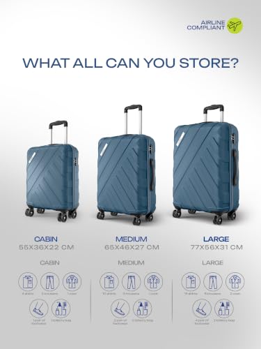 Image of Safari Voro Set of 3 Trolley Bag Hard Case Polypropylene, 8 Spinner Wheels, 360 Degree Wheeling Carry on Luggage, Travel Bag, Suitcase for Travel, Trolley Bags for Travel, Ink Blue