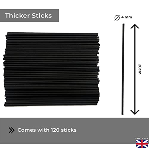 Ziffs Home® 120pcs Black Fibre Reed Diffuser Sticks - 20cm/7.87in x 4mm/0.16in - Thick Reeds Sticks - Fibre Reeds for Diffusers