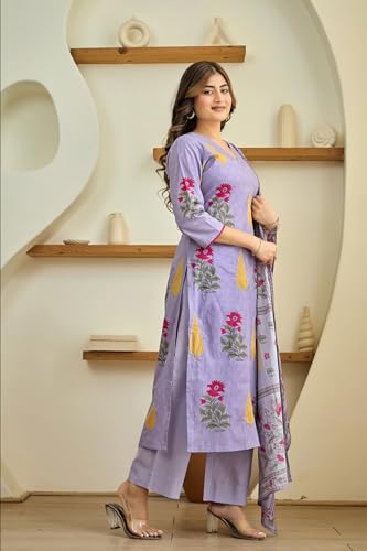 Image of GoSriKi Women's Rayon Viscose Printed Straight Kurta with Pant & Dupatta