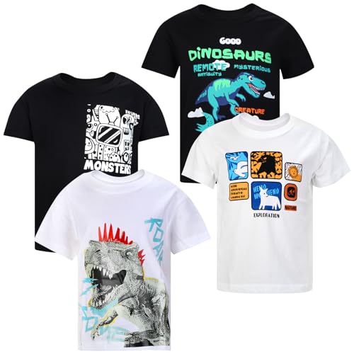 Toddler Boys Shirts Short-Sleeve Little Kids t Shirts Boys' Tops, Tees & Shirts Graphic TEE Age for 2-7 Years 4-Pack Black White