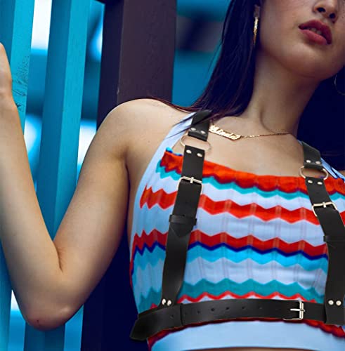 Black Leather Strap Chest Harness Bra for Women Gothic Body Chain Adjustable Waist Belts Party Punk Suspenders 7