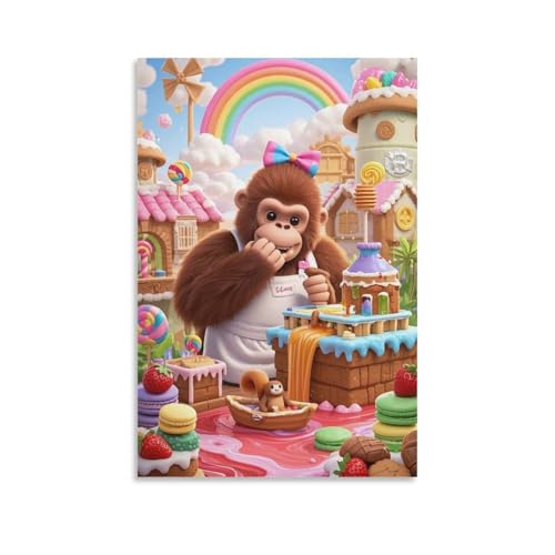Cuadro decorativo de orangután en lienzo grande de 50x75 cm para salón