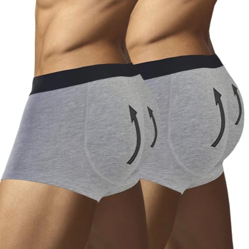ARIUS Pack 2 Calzoncillos Boxer con Relleno Trasero para Aumentar el Volumen y tamaño de glúteos y Levantar. Los 2 Iguales en Color Gris - Push up y Relleno de Nalgas (XL)