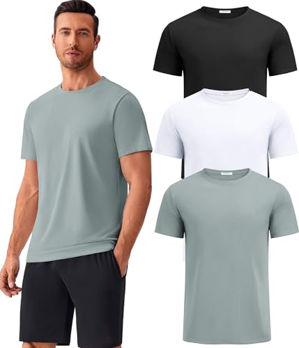 PINSPARK Men's 3 Pack Workout Shirts Quick Dry Moisture Wicking Crewneck Tee Shirt Mesh Athletic T-Shirts