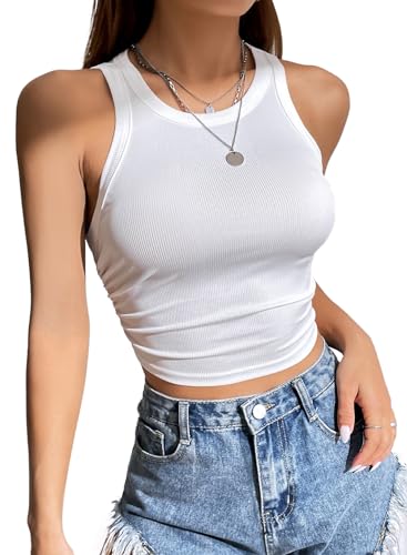 LOLONG Womens Crop Sleeveless Racerback Tank Tops Rib-Knit Casual Basic Shirts