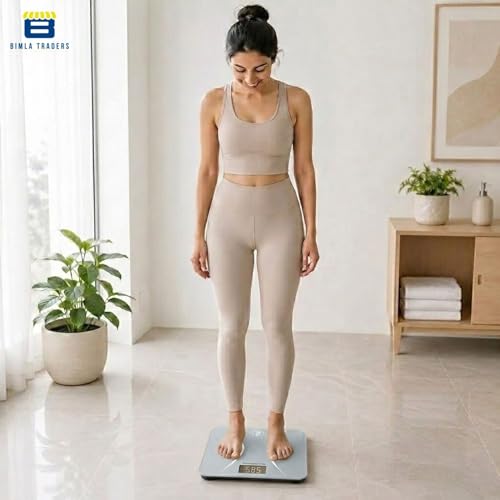 Image of Btag Premium Digital Body Weight Scale | 26x26 cm Wide Platform | Clear LCD Display | Anti-Skid Base | 180 kg Capacity S-Shape Design (White)