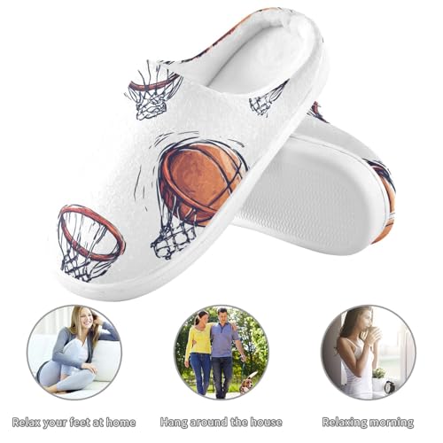 JUNZAN Basketball White Mens Cotton Slipper Non Slip Memory Foam Ladies Slippers for Hospital Birthday Presents 6-73