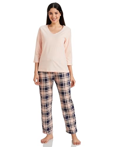 Image of Amazon Brand - Symbol Women's Cotton Regular Fit T-Shirt and Pajama Night Suit | Two Piece Set (Available in Plus Sizes)