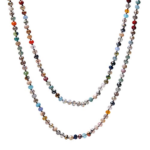 SWEETRAINBOWN Colored Glass Beaded Sweater Necklace,Long Endless Handmade Strand Necklace