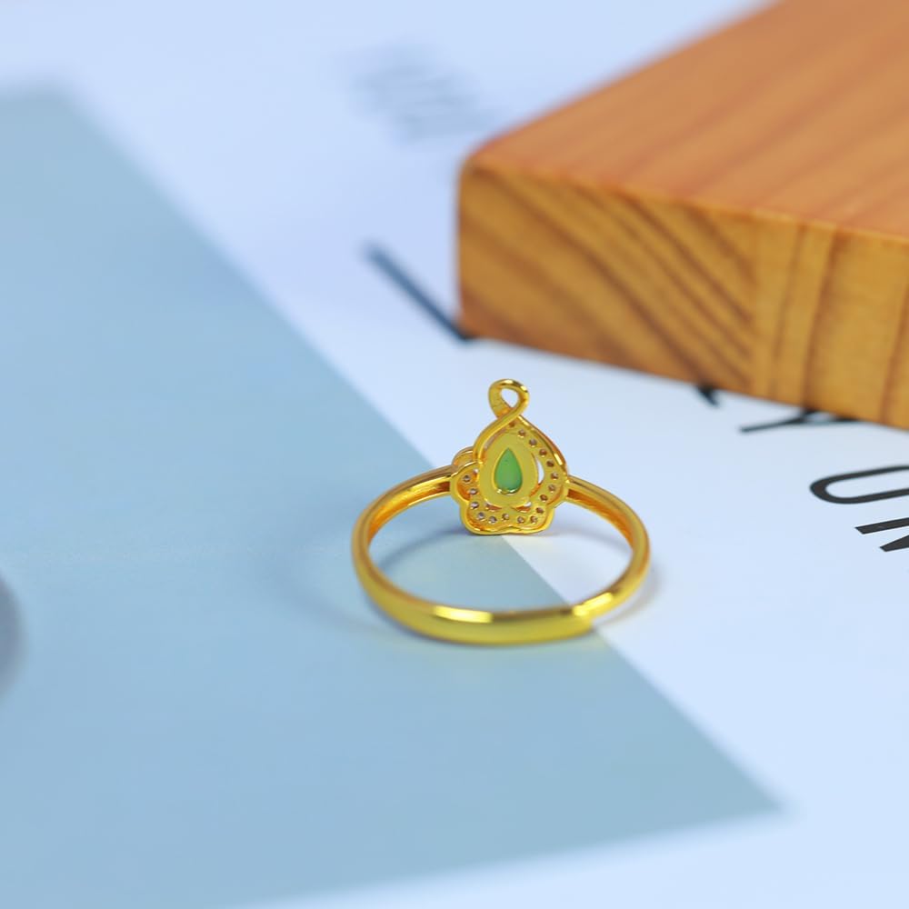 S925 Silver-Inlaid Natural Jasper Jade Water Droplet Ring Opening Adjustable Including Certificate
