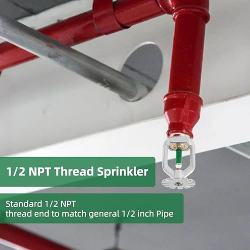 5 Pcs Fire Sprinkler Head, 93℃/199 Degree Quick Response Pendent Fire Sprinklers 1/2 Inch Green High Temperature 1/2 NPT Thread for Residential Kitchen Boiler Room - Thumbnail 5
