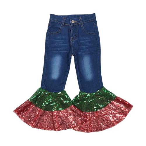 Todder Western Glittery Christmas Girl Jeans Ruffle Bell Bottom