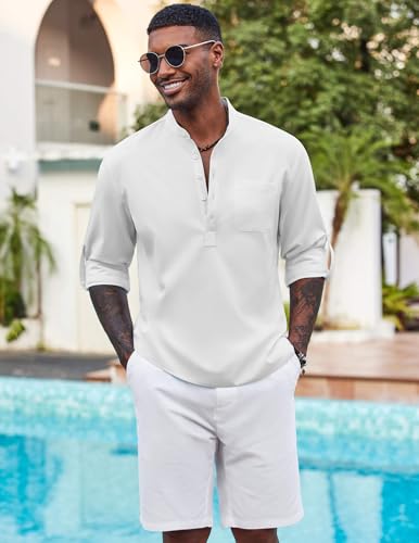 COOFANDY Men's Henley Shirt Long Sleeve Lightweight Casual T-Shirt Summer Beach Hippie Tee Shirt3