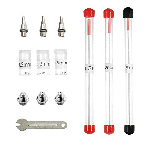 HUBEST 0.2mm, 0.3mm, 0.5mm Airbrush Nozzle Airbrush Needle Nozzle Cap Replacement Parts for TJ-13/TJ-18 Series Airbrush