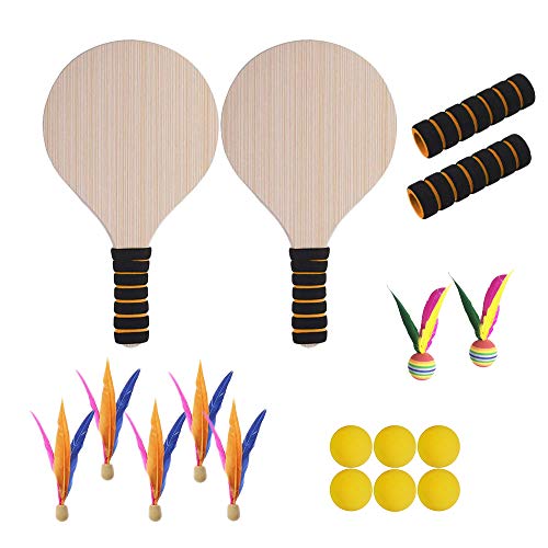 LEtion Beach Paddle Ball Spiel Cricket Badminton Schläger Paddel Set Indoor Outdoor Racquet aus Holz für Erwachsene und Kinder